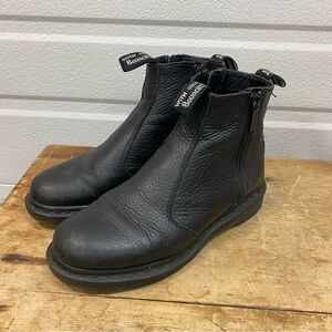 Dr Doc Martens Black Hi-top Leather Slip On Boots Zippers 8 39